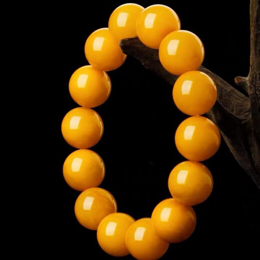 Royal copy, with national inspection certificate, natural raw mineral genuine beeswax bracelet for men and women, single circle chicken oil yellow old beeswax bracelet, 25 grams, bead diameter 14mm (unisex style) approx.