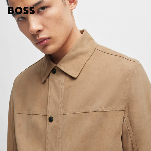 BOSS Men's 2024 Summer New Regular Fit Casual Jacket Leather 246-Brown 48