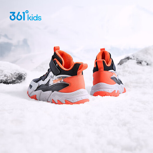 361 Children's cotton shoes 25 winter boys and girls 3-14 years old plus velvet warm leather outdoor sports shoes black 35