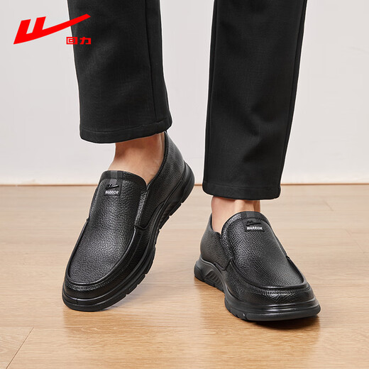 Pull back leather shoes for men spring and summer comfortable slip-on men's shoes for business commuting breathable soft sole casual shoes for men black 40