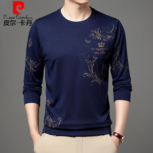 
Pier Cardin brand high-end gray sweatshirt for men's inner bottoming shirt clothes autumn new casual printed long-sleeved T-shirt for men B6627 gray 48