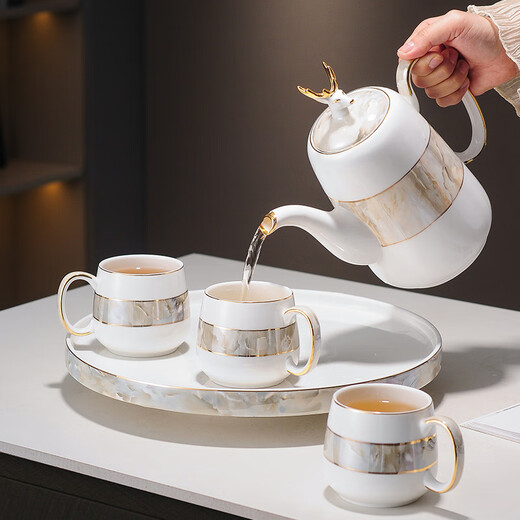 Yanze Light Luxury Wedding Gifts Wedding Gifts for Newlyweds Tea Sets Cup Sets Housewarming Gifts Rotatable Eight-piece Stone Pattern Elegant Water Sets-Gift Box