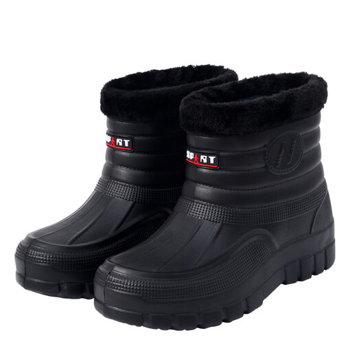 Plush velvet warm outdoor waterproof cotton shoes men's rain boots car wash room construction site labor protection wear-resistant mid-high water shoes snow boots 166 black 41