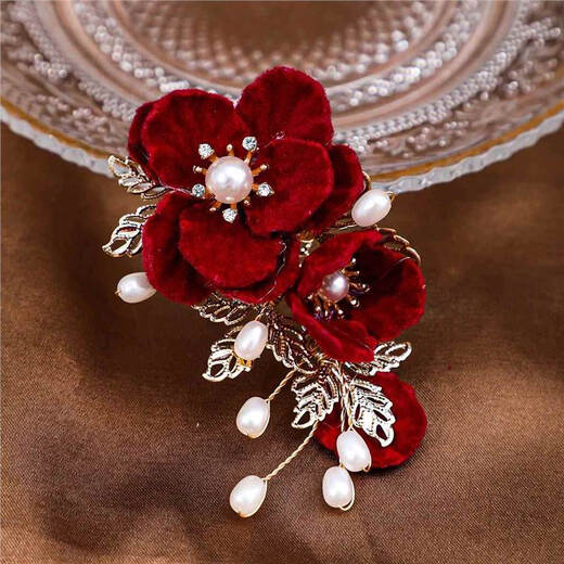 Antimei Red Wedding Banquet Hairpin for Mother-in-Law's Updo Hair Side Clip Cheongsam Bridal Toast Headdress Head Flower Hairpin Accessories Hair Accessory Burgundy Hairpin