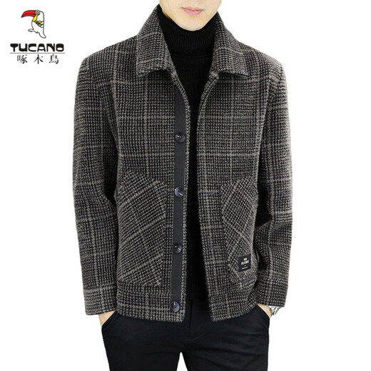 Woodpecker (TUCANO) Woolen Jacket Men's 2025 New Lapel Casual Jacket Autumn and Winter Business Woolen Tops Plus Velvet Thickened Trendy Khaki Thickened Velvet 2XL Recommended 130-145Jin Jin equals 0.5 kg