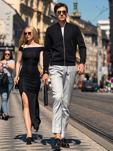 Mr. Bu Stars gleicher Stil Pullover aus Wollmischung mit Baseballkragen, Strickjacke, Frühlings- und Herbstmantel, Herren-Strickpullover BT12129, Schwarz, S (165), Einheitsgröße