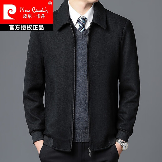 Pierre Cardin 2023 Neue Wolljacke Herrenherbst- und Herbst -Standkragen kurzer Wollmantel warmes Oberteil dicker Strick 08573 Grau 170m