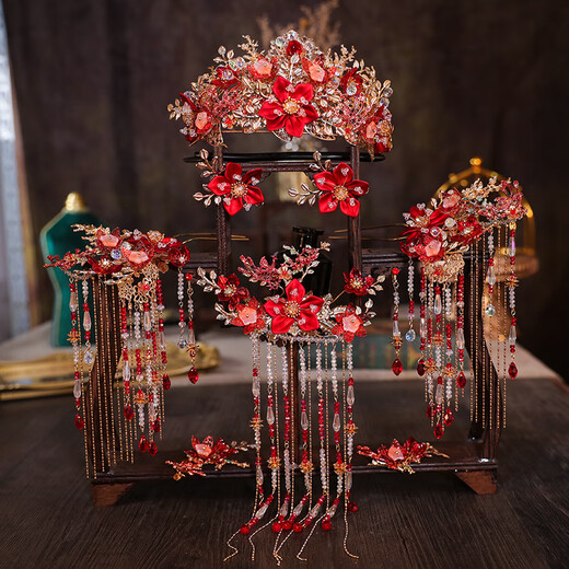 Lingchuan Xiuhe headdress bride's high-end atmospheric red phoenix crown Chinese retro step hair ornament Xiuhe clothing accessories make the face smaller