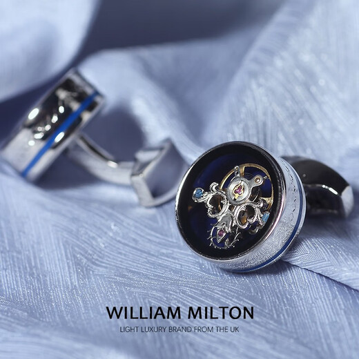 WILLIAM MILTON Blue Eternal Tourbillon Cufflinks Men's Light Luxury Accessories High-End French Cuff Nails Customized Birthday Gift Box Enamel Blue Bottom