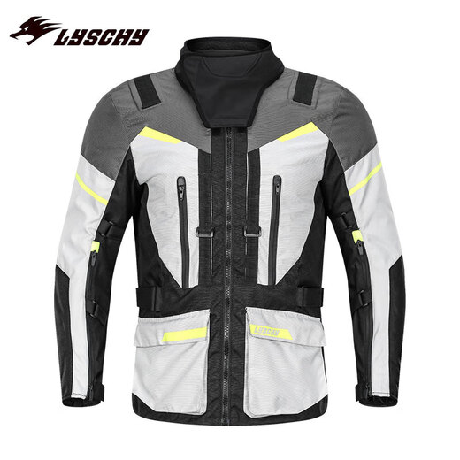 LYSCHY motorcycle riding clothes for men and women in all seasons, anti-fall, waterproof and windproof winter motorcycle rally clothes plus fat plus size LY-2002 gray and white top (removable inner liner) XL