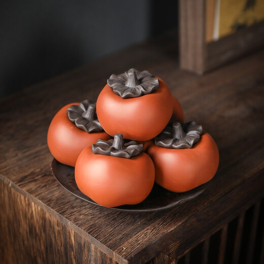 Yuxuan creative purple sand persimmon tea pet persimmon persimmon Ruyi bull bull persimmon handmade tea tray ornaments purple sand persimmon persimmon Ruyi tea pet --- persimmon