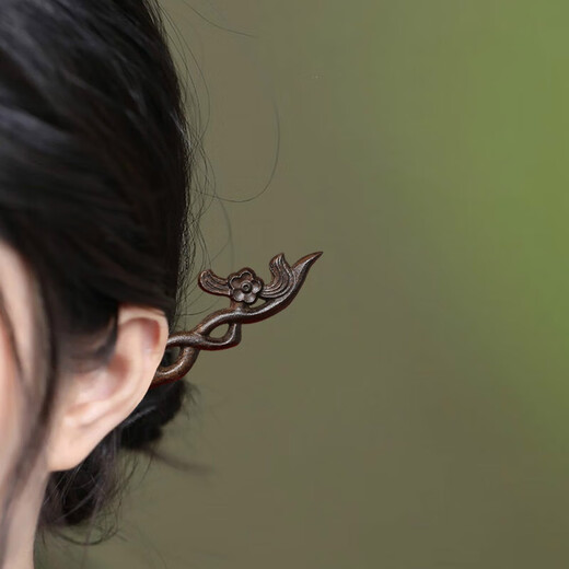 Wanbaozi ebony hairpin green sandalwood hairpin ebony ancient style headwear coiled hair Hanfu hairpin ancient costume modern Chinese Valentine's Day gift ebony-Chunsheng + exquisite gift box