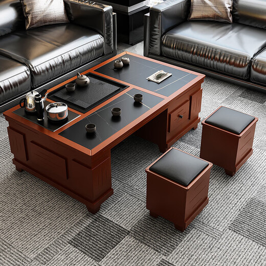 Slate Kung Fu coffee table with water boiling function, tea table, chair and tea set all-in-one set, modern home office tea table, walnut color 120*65*56cm