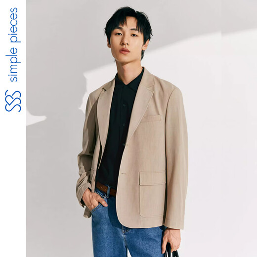 simple pieces西装外套夹克男SPS春秋简约高级感经典百搭休闲针织仿麻感 奶茶色 S