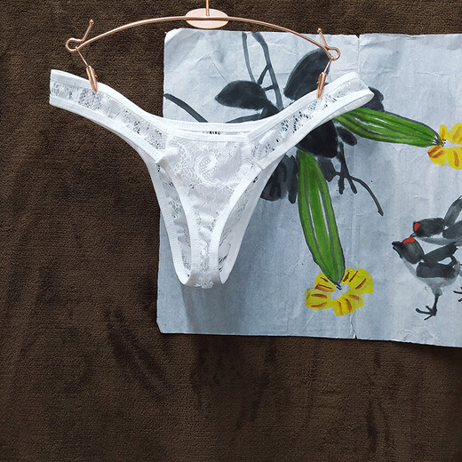 Adult men's sexy underwear, perverted lace transparent thong, thin sexy and interesting temptation T-pants, men's breathable large size couple's intercourse stimulation, no need to take off adult products SM white 4XL