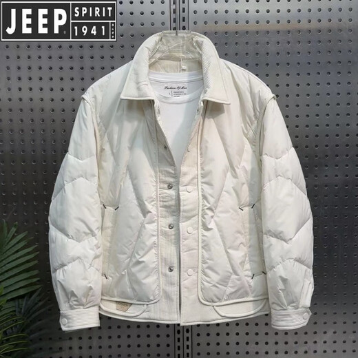 JEEP SPIRIT吉普新款翻领轻薄羽绒服男士冬季保暖日系白鸭绒外套休闲帅气 黑色 1XL 130-150斤
