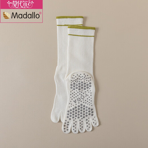 Modal striped long yoga socks five-finger Pilates socks non-slip women's mid-calf sports split toe boneless socks black (package) 2 pairs