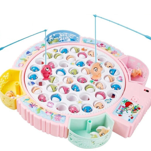 Fishing Toy Electric Rotating Magnetic Water Playing Fishing Set Parent-child Interactive Fishing Game Gift for Boys and Girls 2-3-6 Years Old Sakura Pink-45 Fishes + Electric Music Rotating [Color Box]