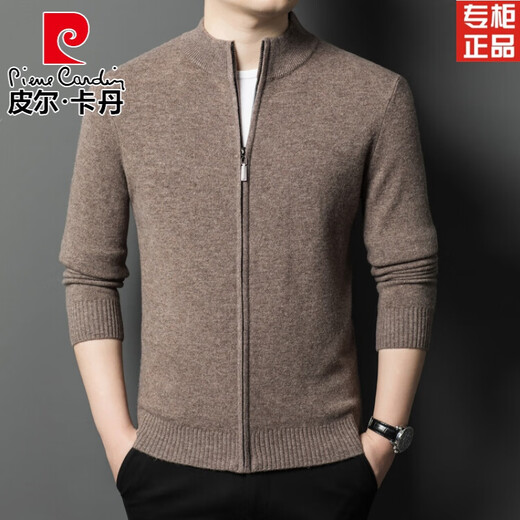 Pierre Cardin high-end cardigan men's autumn and winter new thickened lapel sweater middle-aged sweater warm cardigan jacket black 185