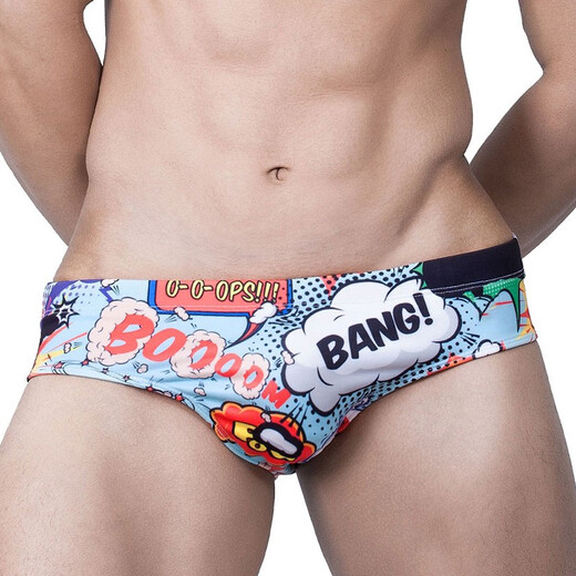 UXH men's youth briefs anime beach can add padded pants to prevent embarrassment boys youth children swimming equipment light blue L