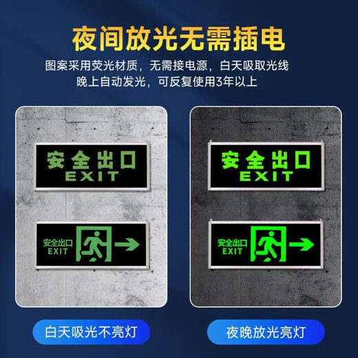 Safety exit indicator light equipped with battery, self-illuminating fire sign with battery, emergency passage light evacuation sign upgrade, thickened self-illuminating safety exit, right-facing -F36