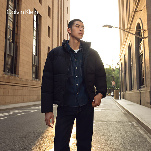 Calvin KleinJeans autumn and winter men's trendy casual sports ck large pocket printed duck down stand collar down jacket BEH-space black S