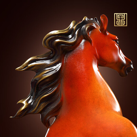 Rongfu Bronze Horse Ornament Living Room Office Lucky Horse Successful Zodiac Art Sculpture Moving to New Home Opening Gift Galloping Horse-Mingcha Brown Gift Box