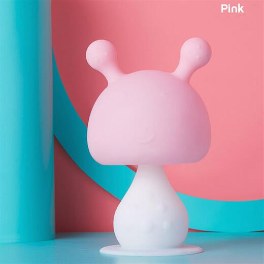 Yoshida Hisamori JTOSEN teether baby teething chewing pacifier stick teether toy newborn baby silicone mushroom can be boiled pink + storage box + anti-drop chain