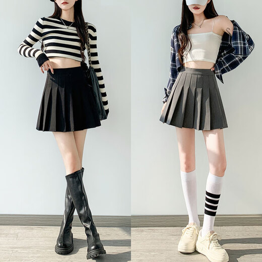 XINBUCKS pleated skirt women's short skirt A-line skirt umbrella skirt spring and autumn high waist slimming summer JK uniform skirt winter college style black-regular style (anti-wrinkle suit fabric) M size 90-105Jin Jin equals 0.5 kg (waist circumference 70cm)