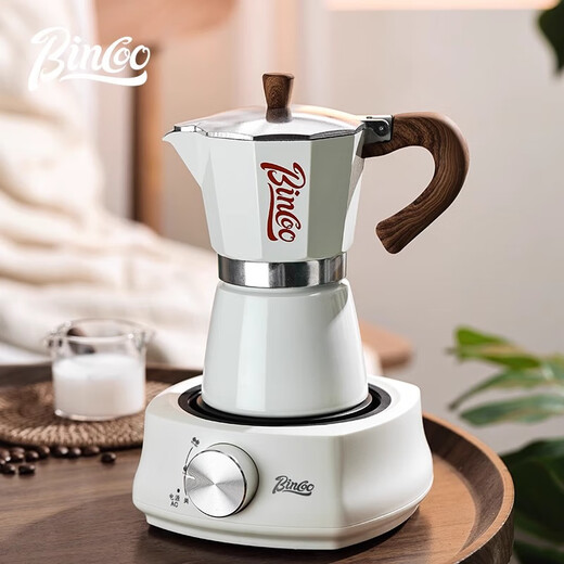 Bincoo Moka pot set coffee pot espresso extraction coffee household small electric ceramic stove coffee making equipment combination white small moka pot 5-piece set
