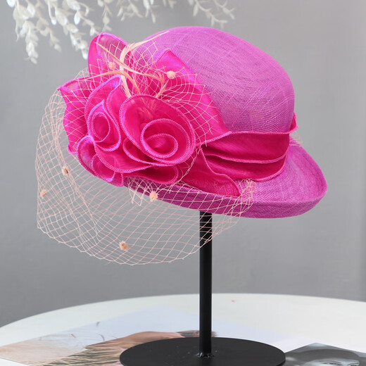 Rogosky counter trendy brand hat women's French spring and summer sun hat aristocratic hat curled flower top hat British socialite cool hat mesh large flowers dark purple head circumference 57 cm (with adjustment rope)