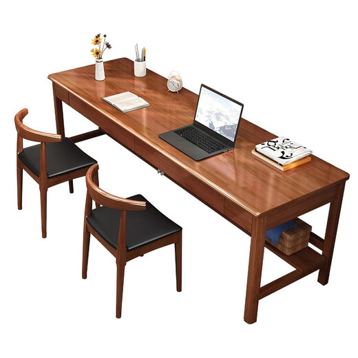 Fengyeqingqing is in stock quickly. Nordic solid wood double desk home computer desk writing desk desk study table solid wood desk + B armchair * 2 (walnut color) 180cm * 60cm * 80cm double drawers
