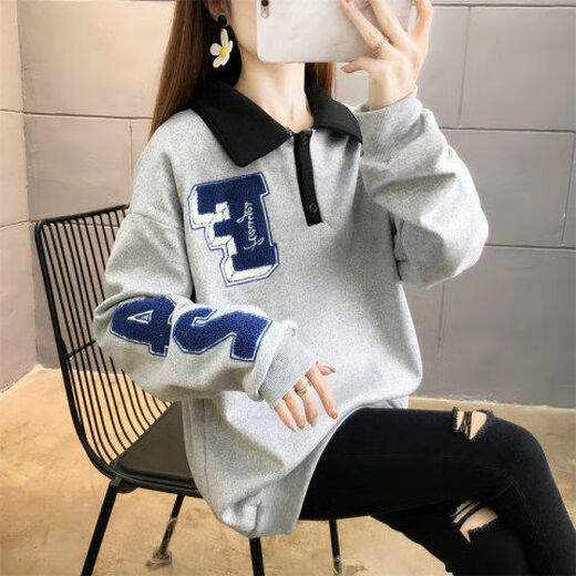 泰载潮流卫衣女小个子女生学加绒秋冬宽松众外套保暖百搭假两件套上 6169#蓝色【加绒加厚】 M码【建议80-100斤】