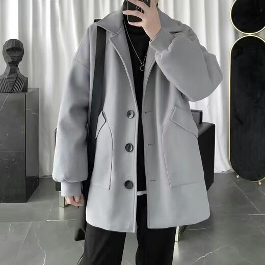 Gxmy windbreaker men's casual suit autumn and winter new Hong Kong style thickened warm clothes men's jacket trendy three-piece set three-piece set blue + black turtleneck + velvet suit 2XL