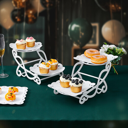 Lingyunhe Dessert Table Display Stand Afternoon Tea Dessert Stand Tea Break Setup Dessert Tray Cake Tray Cold Dinner Set Plastic Eight-piece Set European Dessert Table Set 1 Set