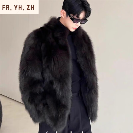 FR.YH.ZH imitation fur imitation leather men's jacket thickened imitation fox mink pu coat winter new jacket black XL