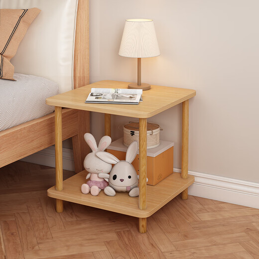 Boundary line bedside table storage bedroom small simple small table mini bedside cabinet storage rack storage bedside table side table double layer pastoral oak color 40*40cm