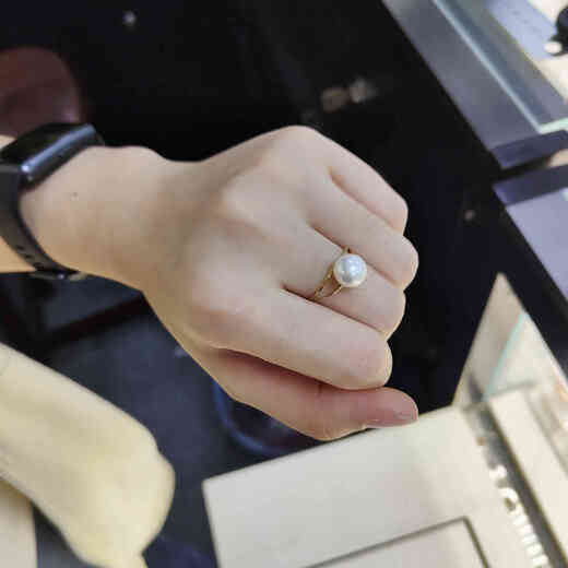 Caizhi New Product 18K Gold Big Mouth Ring Pearl Ring Empty Holder Women's Jasper Beeswax DIY Accessories K Red Ring Holder 15# Does not contain pearls