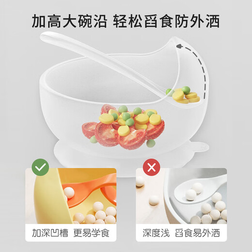 马博士婴儿辅食碗儿童餐具叉勺宝宝辅食勺学吃饭训练勺子便携吸盘碗黄色