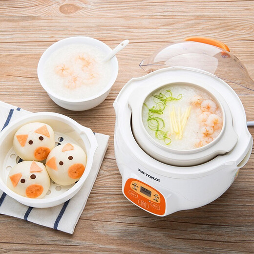 TONZE single-person water-proof stew for one person, small ceramic electric stew pot, mini electric stew pot, multi-functional steaming and stewing household fully automatic porridge artifact 7BG Orange 0.7L