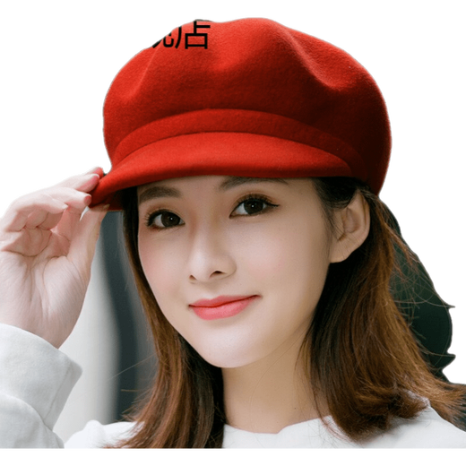 TBRZ light luxury brand women's autumn and winter woolen beret octagonal hat top hat British temperament fashion versatile duck tongue orange red to orange adjustable (54-59cm)