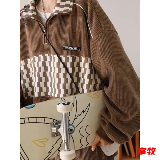 Xianhuai POLO shirt men's business long-sleeved autumn top trendy men's American retro waffle half zipper polo ling JCF-653 apricot XL