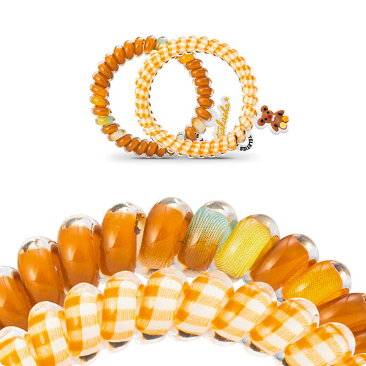 TELETIESx Takasha co-branded American imported telephone wire hair tie Terry ring headband chocolate bear M code 2 pieces