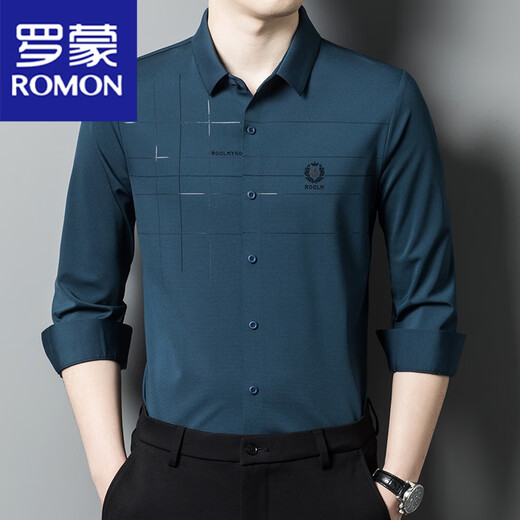 罗蒙（ROMON）高贵女儿结婚礼服爸爸装长袖衬衫中年喜公公婚宴装秋装免烫衬衣男 C6625红色 175/XL