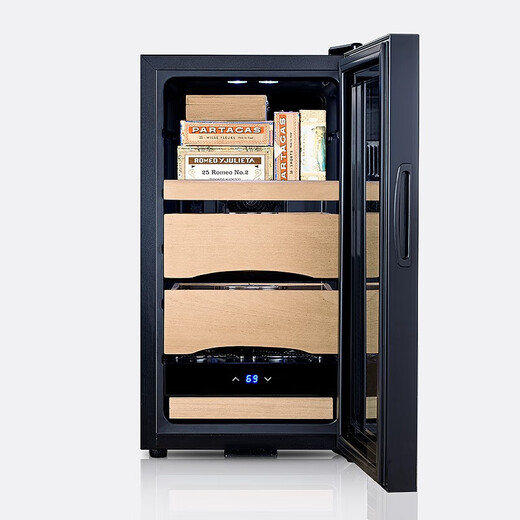 JUSTOWN Little Dragon electronic cigar cabinet, independent temperature and humidity control, humidity control and constant temperature, humidity adjustment, cedar wood shelf 280 pieces, black + 1 layer box + 2 layers naked, with lock