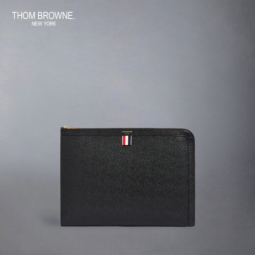 THOM BROWNE TB 50% off black half-zip pebbled leather document bag black size 00