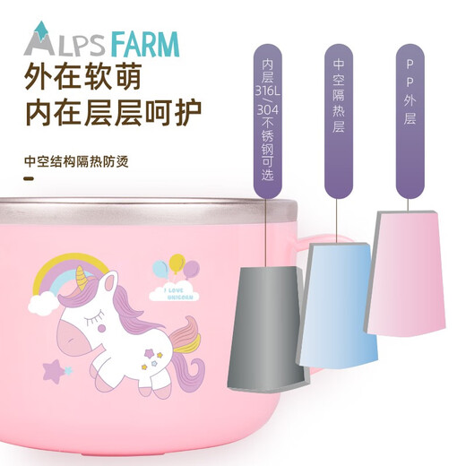 Beedingka estilo coreano coreano 316 316 acero inoxidable Escuela primaria Sopa de sopa Tazón de arroz para niños con tapa de doble capa sellada Tazón de doble manejo [316L] Pony-600ml+ Vigerhina