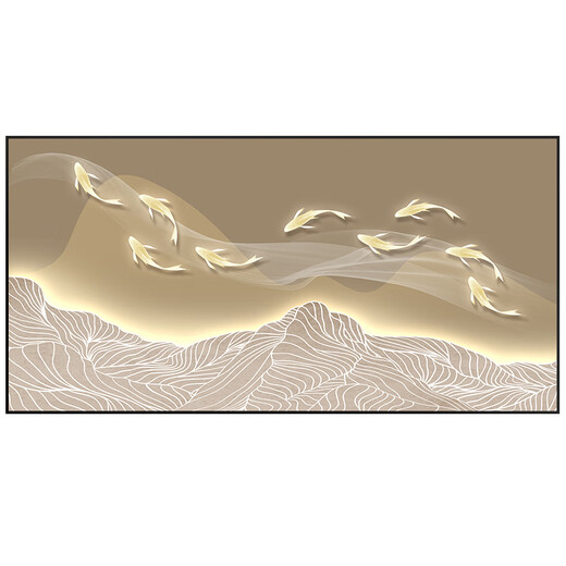 Hanxuan Bild mit neun Fischen, großer Zählerkasten, dekoratives Gemälde, 2025, neuer No-Punch-Verteilerkasten mit elektrischem Tor, blockiert Restaurant-Hängebild JD12588, 120 x 60 cm (blockiert 110 x 50), Klappdeckel/Stützstange, goldener Rahmen