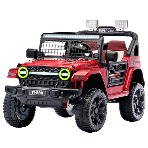 Shanghaojia children's electric car four-wheel toy car can seat 3-6 years old baby remote control car children can drive off-road vehicle red four-wheel drive Bluetooth remote control + leather seat large battery