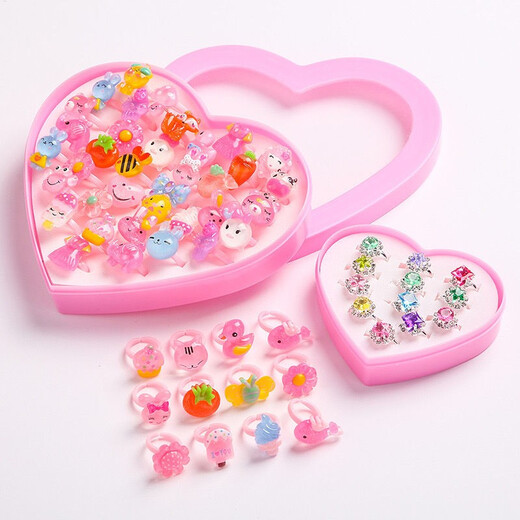 Yililuo Children's Ring Ring Cartoon Girl Princess Jewelry Crystal Gemstone Toy Colorful Bright Diamond Small Ring Gemstones Randomly Packed in 36 Boxes